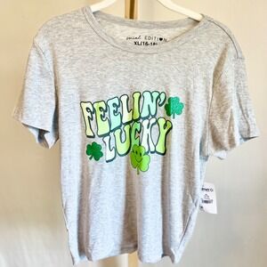 Social Edition Womens XL Feelin‎ Lucky St Patricks Day Graphic Tee Heather Gray